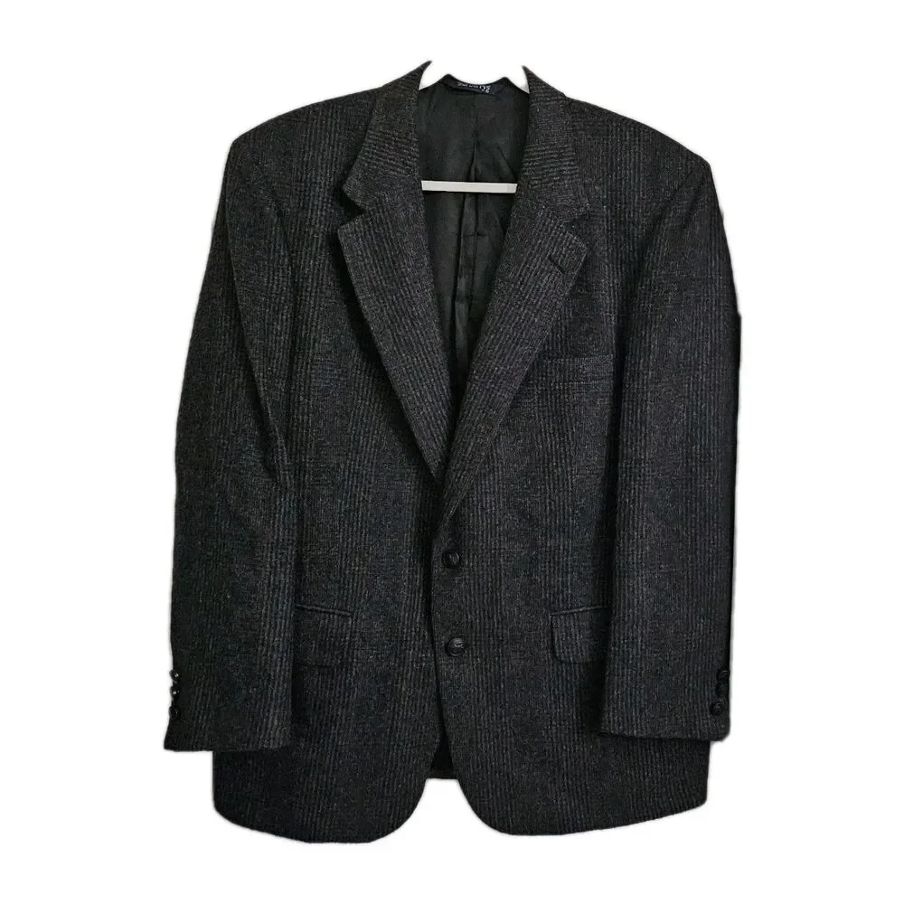 Burberry Blazer Jacket 46R XL Pure Camel Hair Wiedemans Dark Gray Plaid Vintage